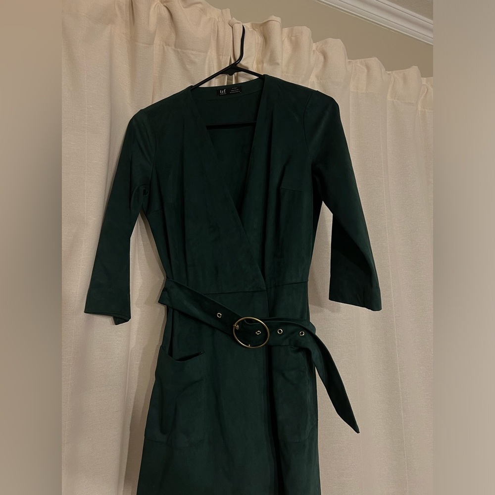 ZARA TRF GREEN SUEDE DRESS